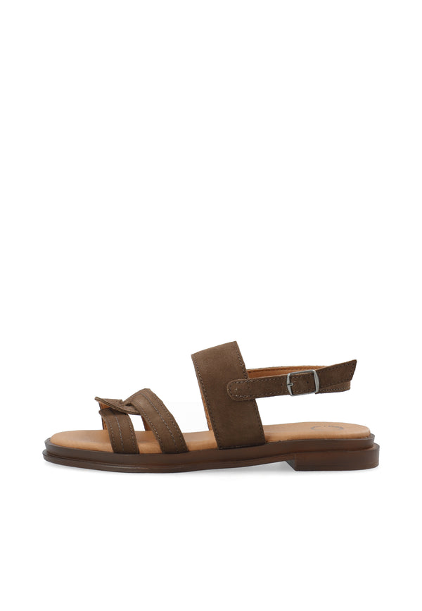 CASHOTT CASELIA Strappy Flat Sandal Suede *Sandals Dark Brown