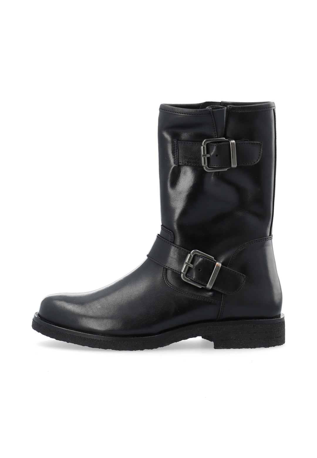 CASHOTT CASFREJA Mid Cut Biker Boot Warm Lining Pull Up Leather Biker Black