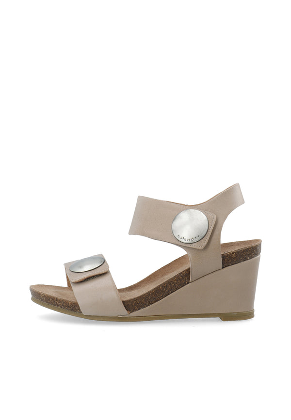 CASHOTT CASALBERTA Velcro Button Sandal Leather Velcro Taupe