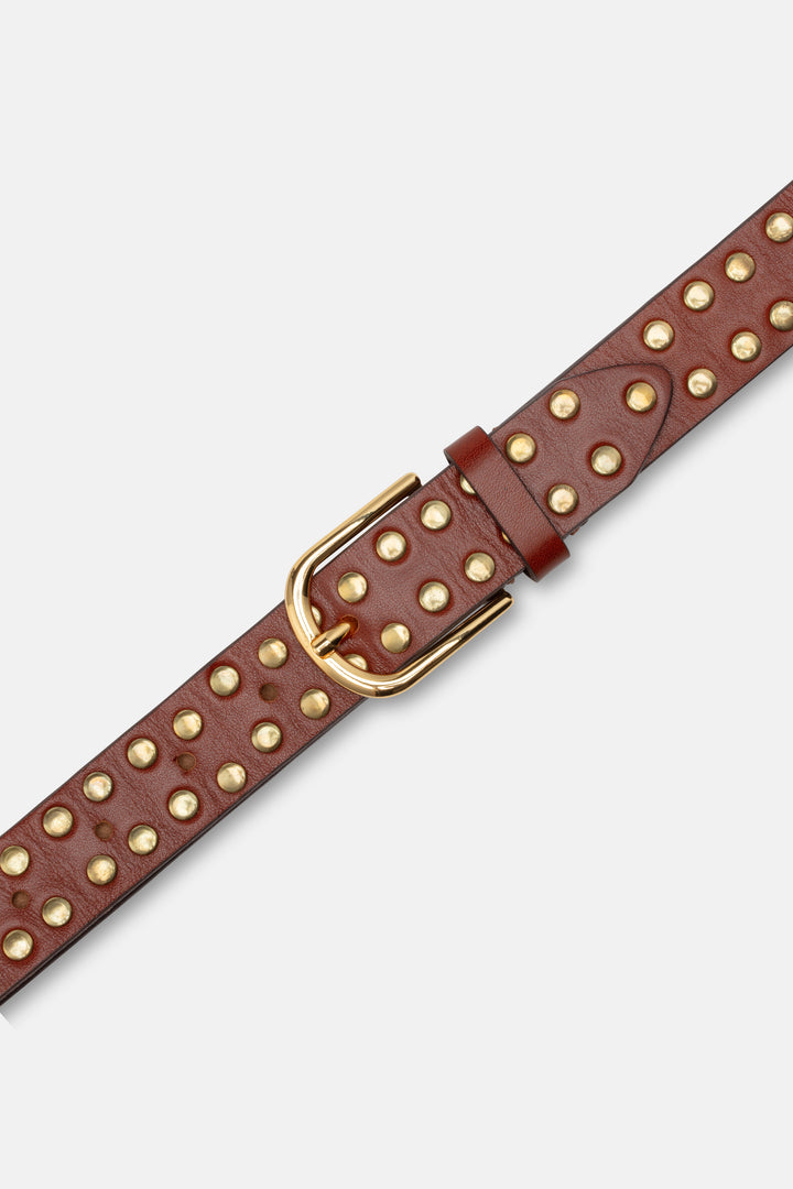 CASHOTT CASANA Studded Belt Leather Belt Rusty Cognac