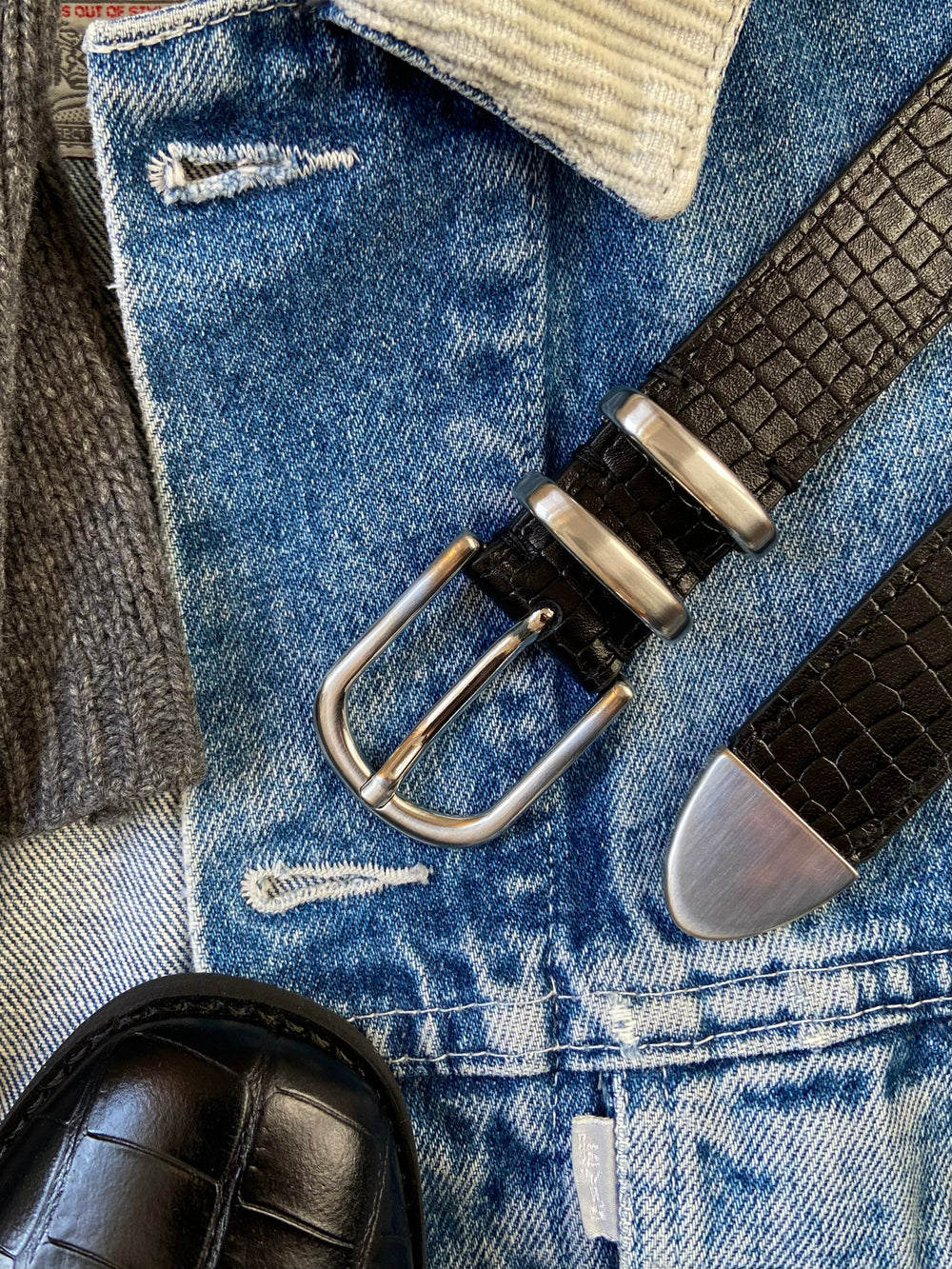 CASHOTT CASANDREA Croco Belt Leather Belt Black