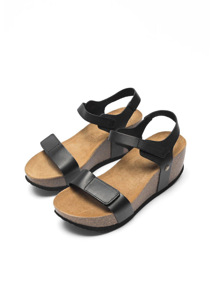 CASHOTT CASANNI Velcro Sandal Vegetable Tanned Leather Velcro Black