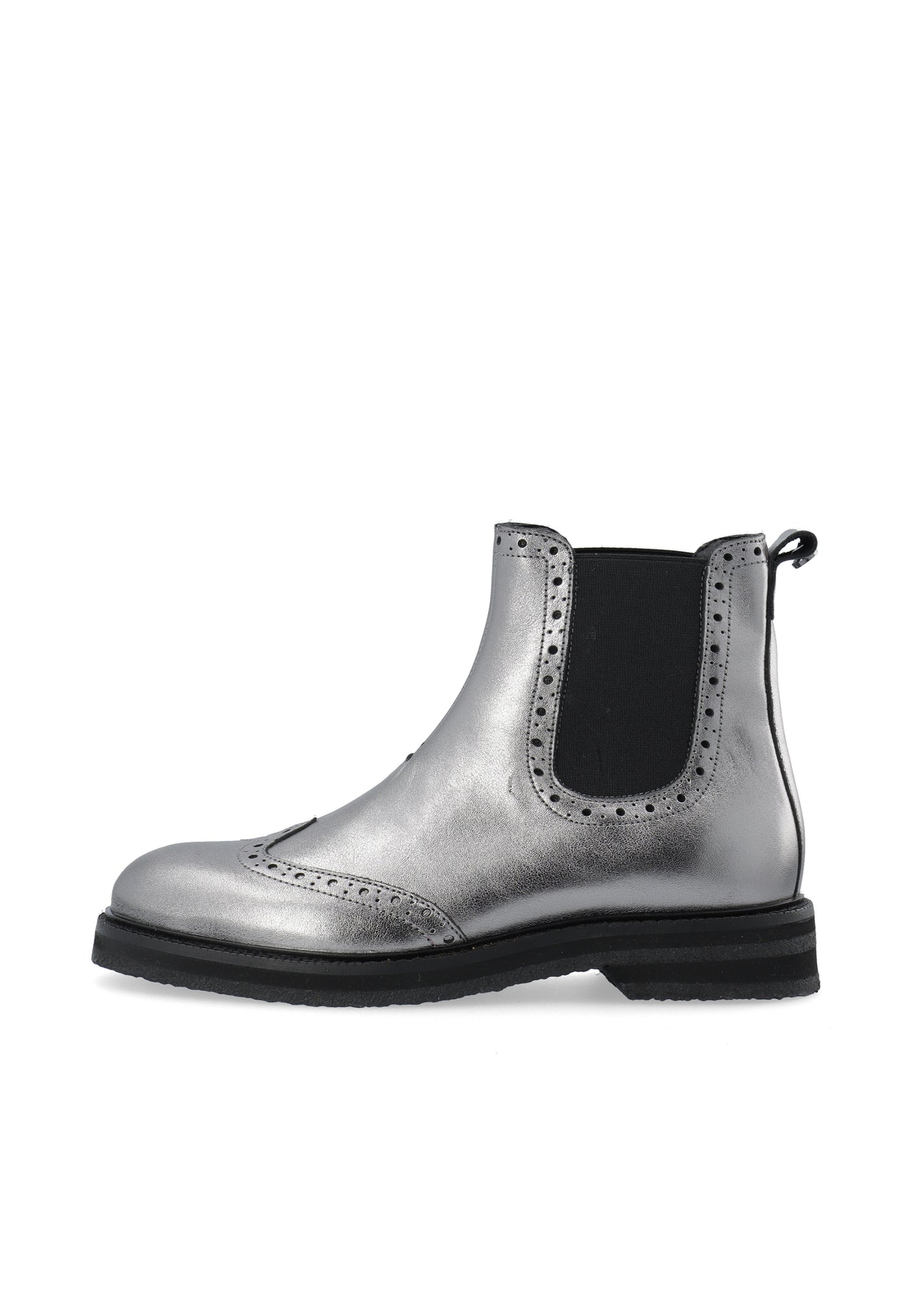 CASHOTT CASBETTY Brogue Chelsea Boot Metallic Leather Chelsea Grey Metallic