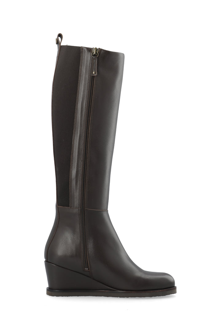 CASHOTT CASDONNA Tall Boot W. Elastic Leather Knee-high Coffee