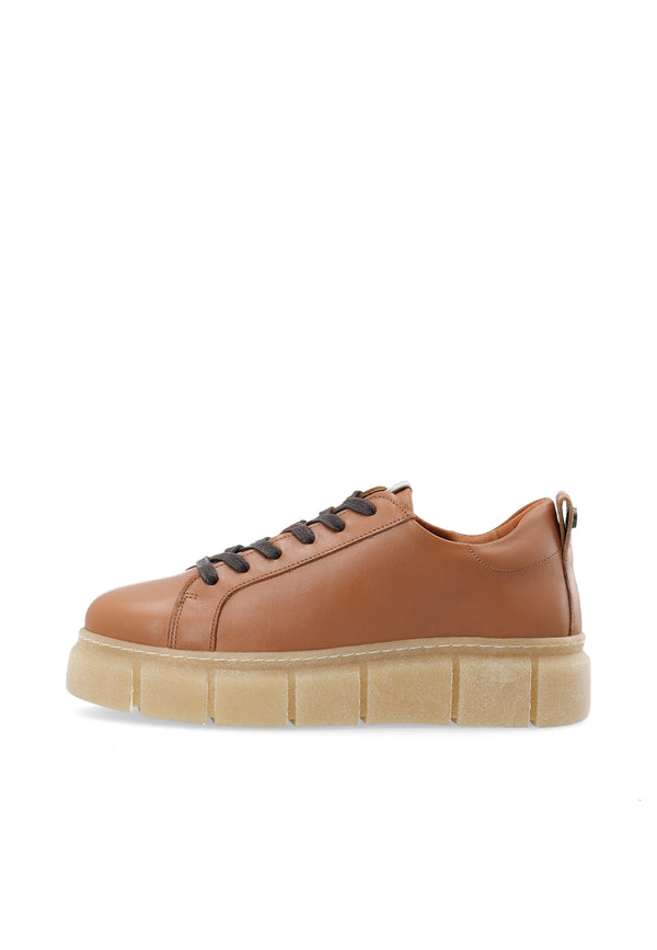 CASHOTT CASFLORA Long Lace Shoe Leather Low Sneakers Cognac