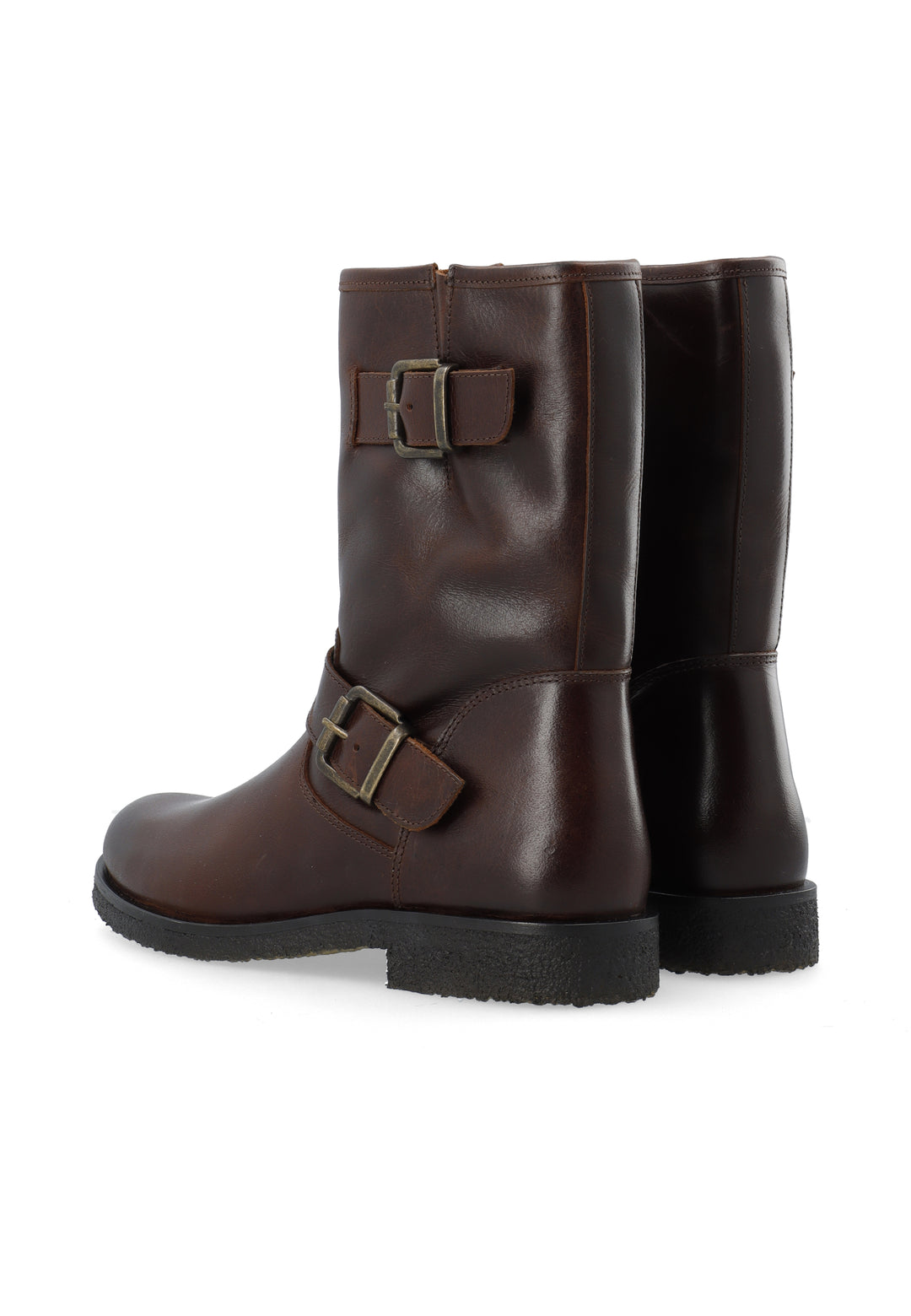 CASHOTT CASFREJA Mid Cut Biker Boot Warm Lining Pull Up Leather Biker Coffee
