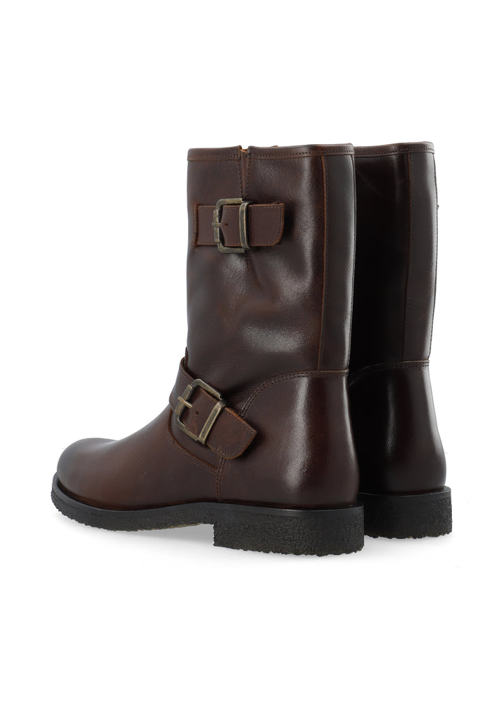 CASHOTT CASFREJA Mid Cut Biker Boot Warm Lining Pull Up Leather Biker Coffee