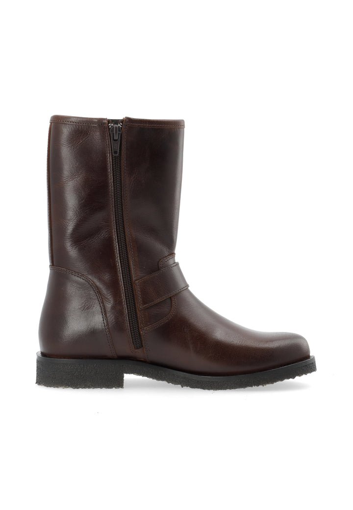 CASHOTT CASFREJA Mid Cut Biker Boot Warm Lining Pull Up Leather Biker Coffee