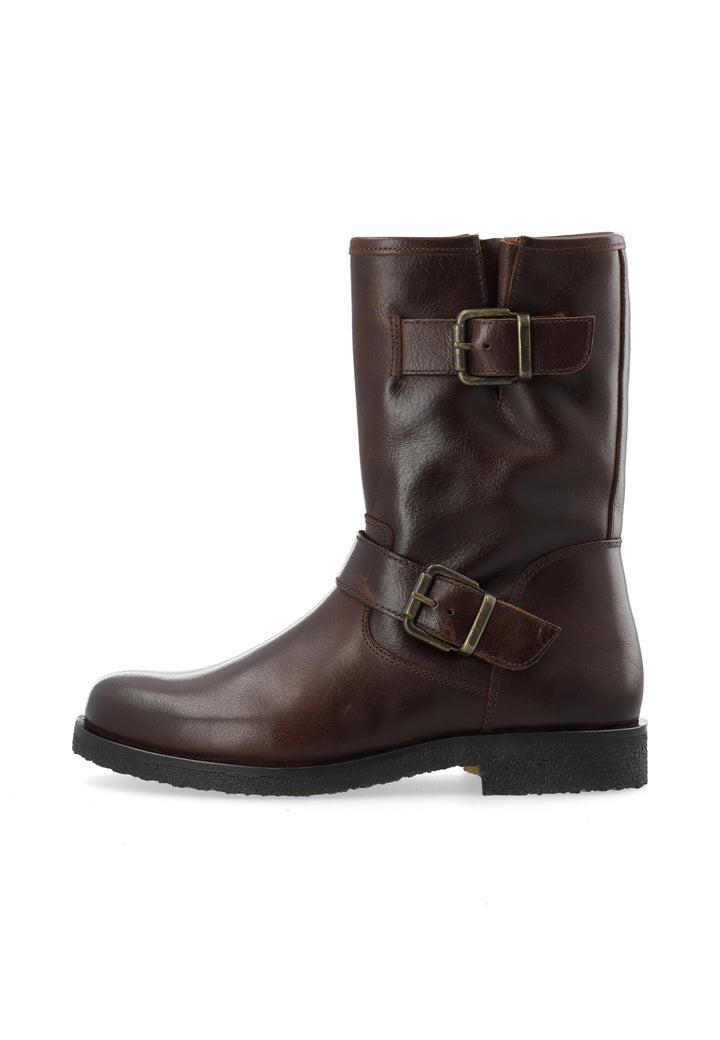 CASHOTT CASFREJA Mid Cut Biker Boot Warm Lining Pull Up Leather Biker Coffee