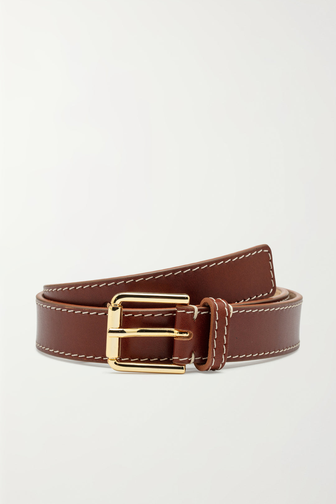 CASHOTT CASLILY Belt W. Stitch Leather Belt Cognac