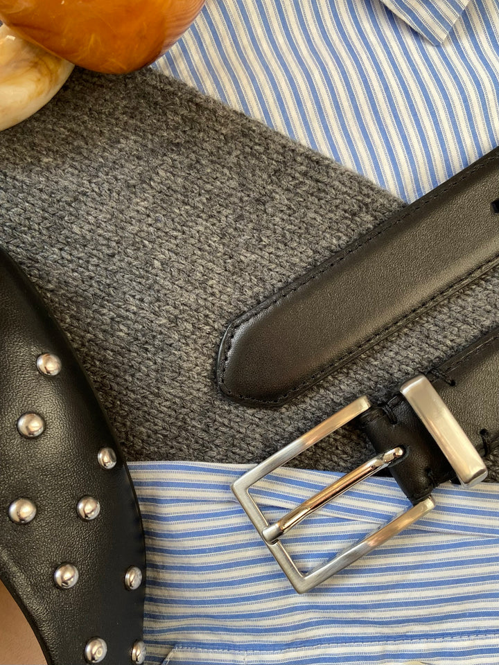 CASHOTT CASNANNA Plain Belt Leather Belt Black