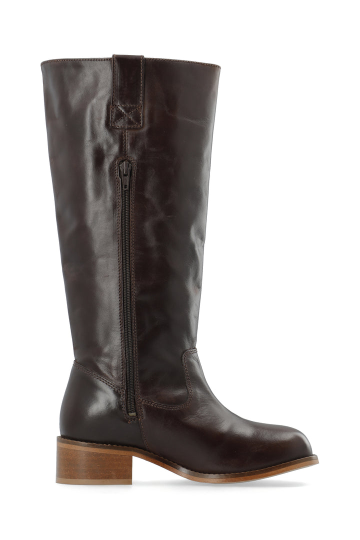 CASHOTT CASVILMA HIGH SHAFT BOOT - Stone Leather *Zip Boot Dark Brown