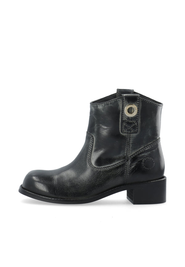 CASHOTT CASVILMA Pull On Low Cut Boot Waxy Leather Pull On Black