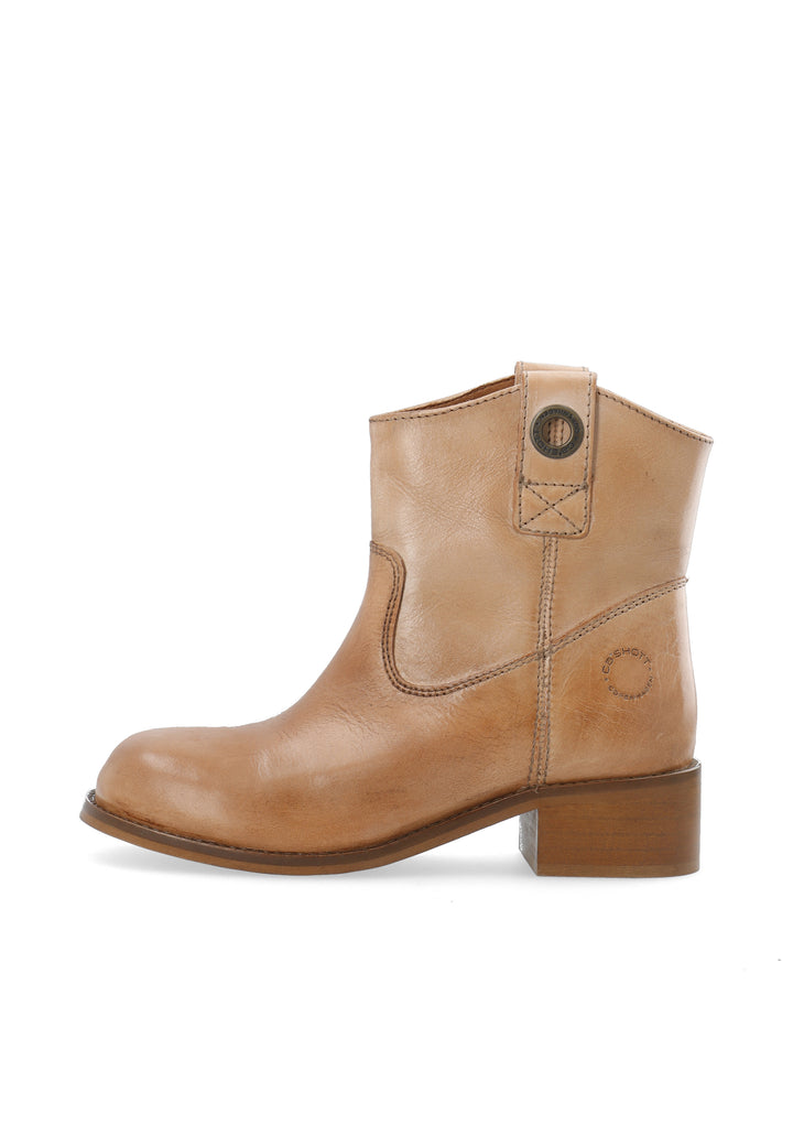 CASHOTT CASVILMA Pull On Low Cut Boot Waxy Leather Pull On Cognac