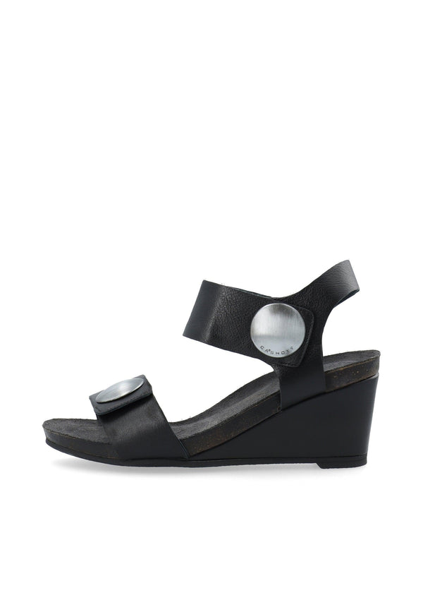 CASHOTT CASALBERTA Velcro Button Sandal Leather Velcro Black