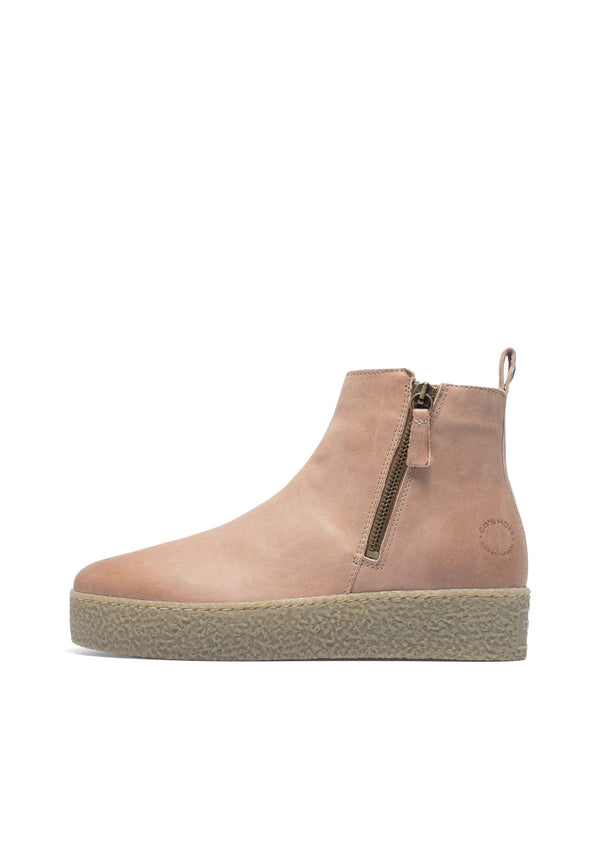 CASHOTT CASCAMILLA Double Zip Oily Nubuck Zip Boot Beige
