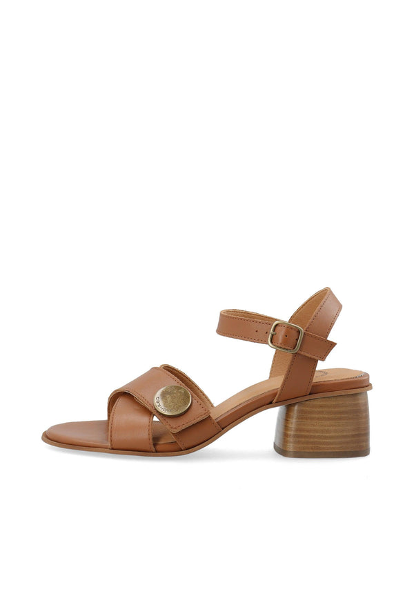 CASHOTT CASSTINA Cross Sandal Leather Ankel strap Cognac